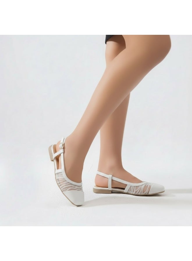 لايف ستيلاش  سابوه مسطح من الجلد مربع BF-803 - ابيض - Image 1